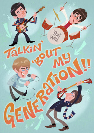 Flat Colour Lineless Retro Style Fullbody x4 - The Who drawn for &quot;Join Together&quot; fanzine created by @SanTropezPeach on BlueSky! - 2025