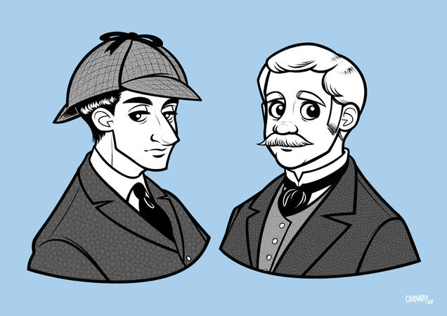 Grey Shaded Headshot x2 - Characters from Arthur Conan Doyle's Sherlock Holmes books, as described by @yonkpils on Twitter! - 2024
