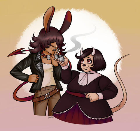 Colour and Shaded Halfbody x2 - Ira and Dandy belong to @rebelmechwolf on BlueSky! - 2022