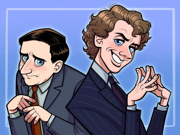 Colour and Shaded Halfbody x2 - Piers Fletcher-Dervish and Alan B&#39;Stard (The New Statesman 1987) - 2025